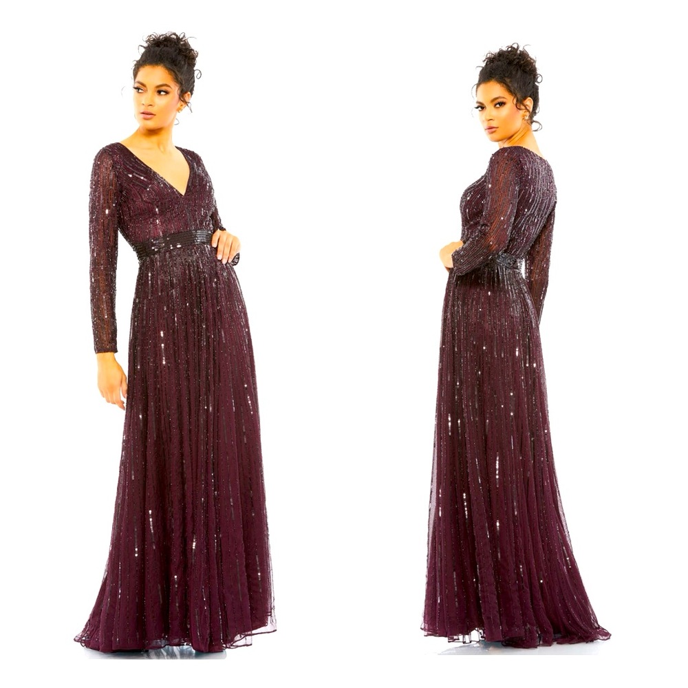 MAC DUGGAL 4977 dress plus gown formal long sequin embellished Mulberry 16 NWT